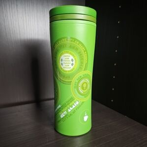Starbucks 2010 travel tumbler "What Am I Made Of" Eco Green Recycled Plastic